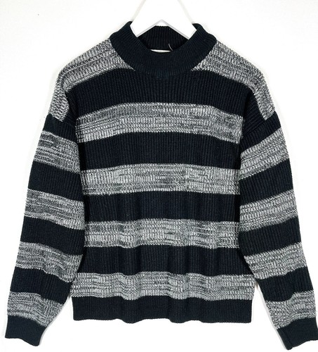 Vintage Hoopla Sweater Adult Men Small Black Gray Stripe Pullover Sweater