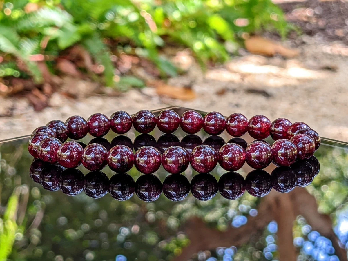 Men's and Women's Garnet Bracelet 8 mm Round Bead with Buddha Face Reiki  Healing Crystal - Stone