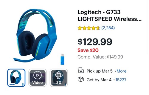 Logitech G733 Wireless Gaming Headset - Blue - Picture 3 of 3