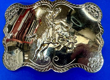 Western Rodeo Cowboy Bull Rider Riding Bronco Busting Nickel Plated Belt Buckle