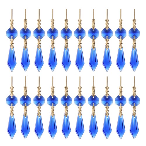 20Pcs 37MM Chandelier Crystal Prism Pendant Hanging Blue Icicle Drop With Bead- - Picture 1 of 5