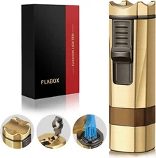 Windproof Cigar Lighter Four Jet Flame Torch Lighter Cigar with Punch and Holder