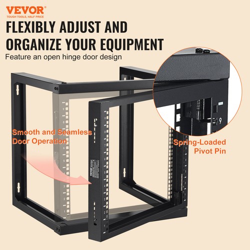 VEVOR 9U Wall Mount Rack 150 lbs/68.04 kg Open Frame Server Network Rack Black - Picture 2 of 12