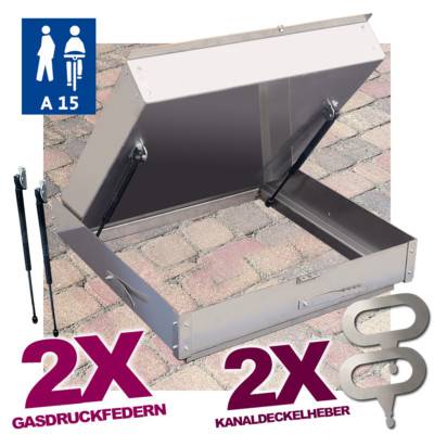 Schachtabdeckung Edelstahl Schachtdeckel Gasdruckfedern auspflasterbar EN124 A15
