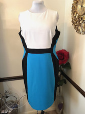 Nine West Dress, Sleeveless, Lined, Black, Blue, and White Colorblock, 14