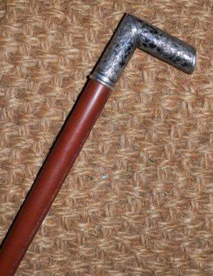 Antique German Hallmarked 840 Silver Leather Covered Swagger Stick