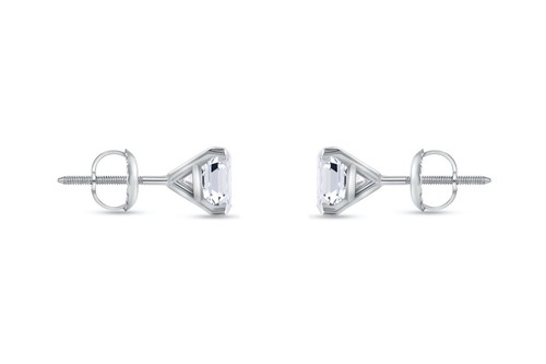 1.25 Ct Asscher Created Diamond Earrings Studs Real 14K White Gold Martini Screw - Picture 2 of 3