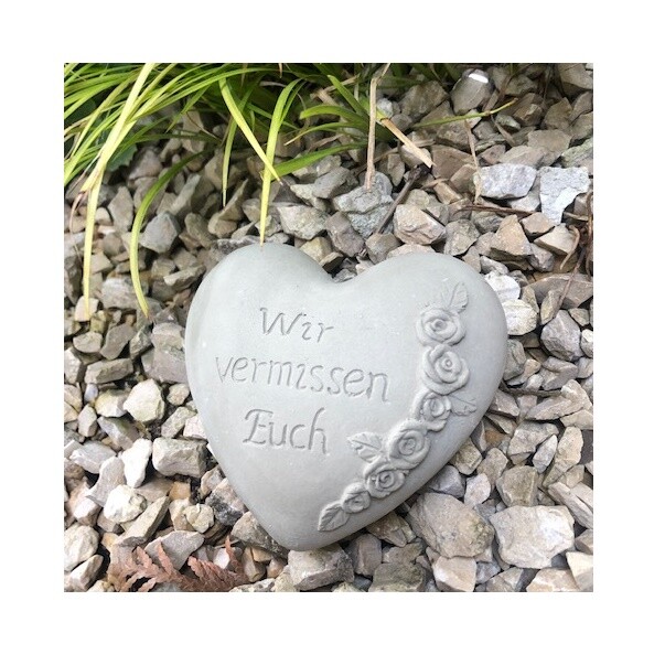 Grabherz - Wir vermissen Euch - Grabschmuck Grabdeko Trauerherz 10cm natur