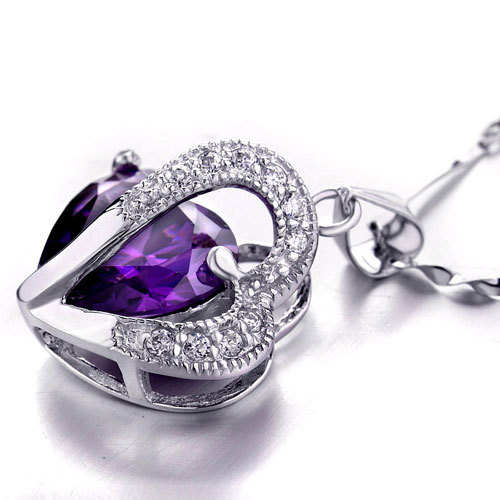 Collar colgante de piedras preciosas en forma de corazón amatista simulada de 5,66 quilates de plata esterlina - Imagen 2 de 4