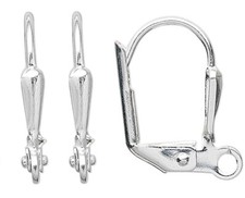 Ear Wire, 100 Silver Plated Brass 16mm Leverback 7x2mm Shield with Open Loop