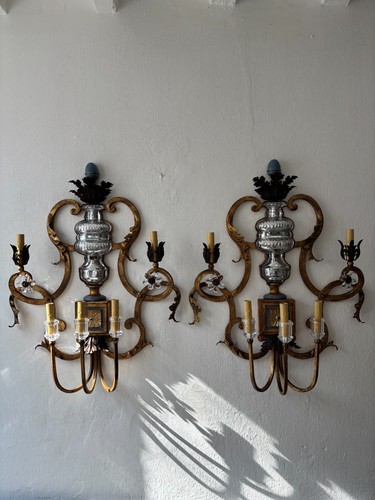 ~ Monumental Maison Bagues Blue & Gold Crystal Flowers Huge French Sconces, c19~ - Picture 13 of 14