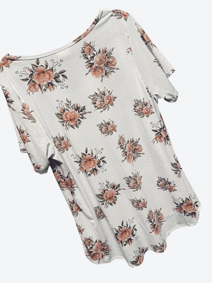 LulaRoe классический T-красивый розовый и коричневый розовый цветочный на бежевый - 2XL - Изображение 2 из 4