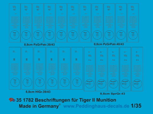 Peddinghouse Decals 1/35 1782 Tiger II and Pak 43 Ammunition Labels - Picture 1 of 1