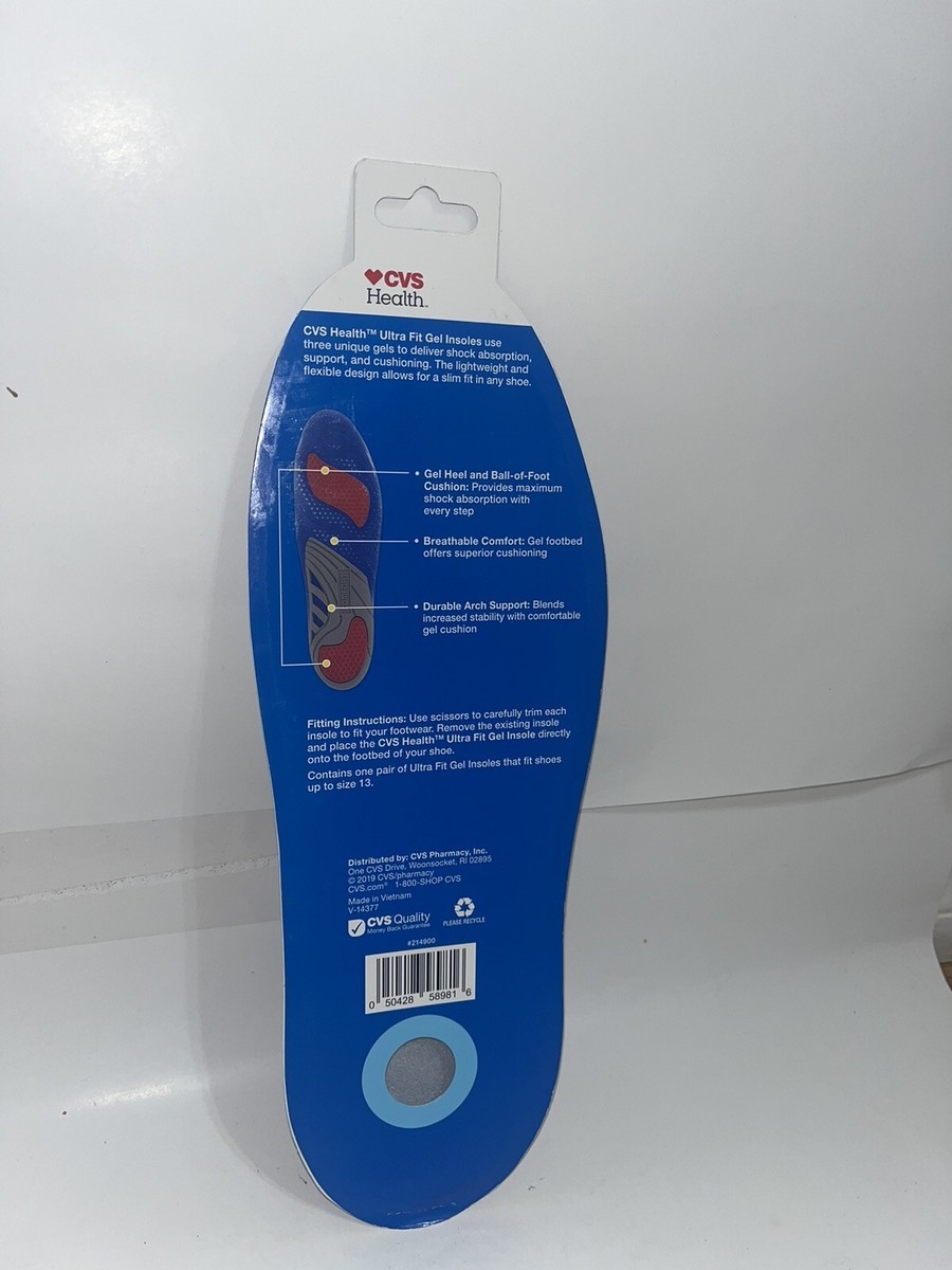 CVS MEN'S SIZE 7-13 COMFORT ULTRA FIT GEL INSOLES FOR SUPPORT, SHOCK,  CUSHIONING