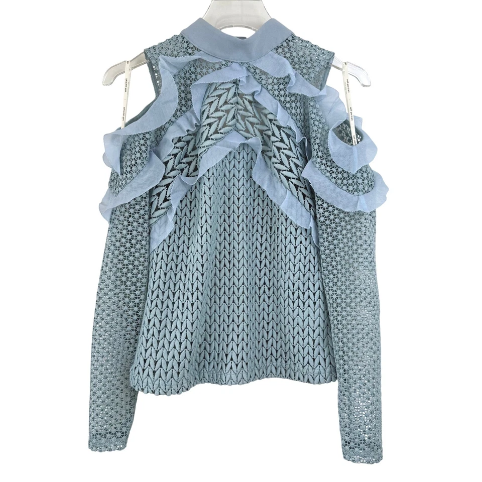 Top de encaje púrpura autorretrato recortado con volantes manga larga azul hielo 4