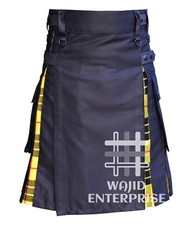 Men's Black Cotton under Pleats MacLeod of Lewis Tartan Utility Hybrid Kilt