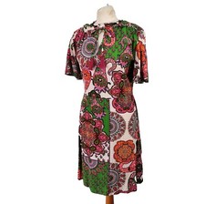 NEXT Green Angel Sleeve Summer Tea Dress Multi Short Sleeve Fit Flare Size 10