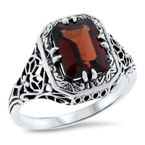 ART DECO STYLE 2 CARAT GENUINE GARNET 925 STERLING SILVER RING 634Z - Picture 2 of 4