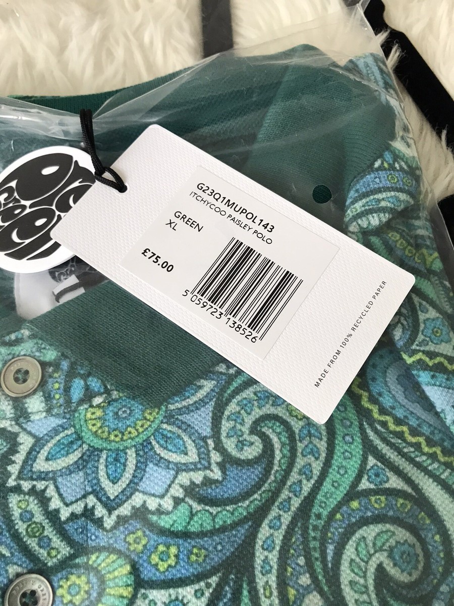💐BNWT Mens Pretty Green Itchycoo Paisley Short Sleeve Polo Shirt