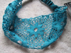 Aqua Turquoise Blue Floral Crochet Fabric Wide Goody Hair Head Wrap Band Large!