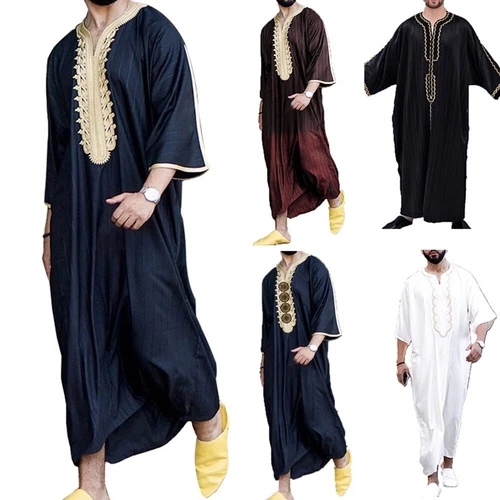 Mens Robe Muslim Clothing Saudi Arab Jubba Kaftan,Dishdash,Thobe,Long-Sleeve - Picture 6 of 36