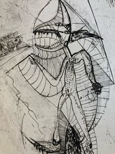 Beautiful Engraving Antoine Agra Surrealist Surrealism Drypoint Print Art 1970