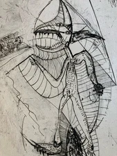 Beautiful Engraving Antoine Agra Surreal Surrealism Print Tip Tumble Art 1970