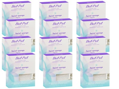 Buf Puf Facial Sponge Pack of 12 Gentle Exfoliating Cleansing Sponges