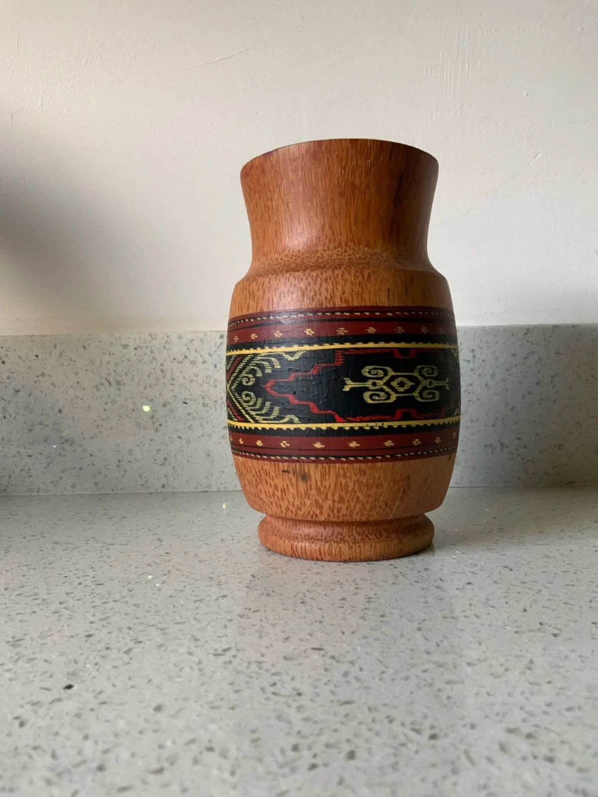 Vintage Phillipines Cocowood Wooden Handcrafted Handpainted Vase