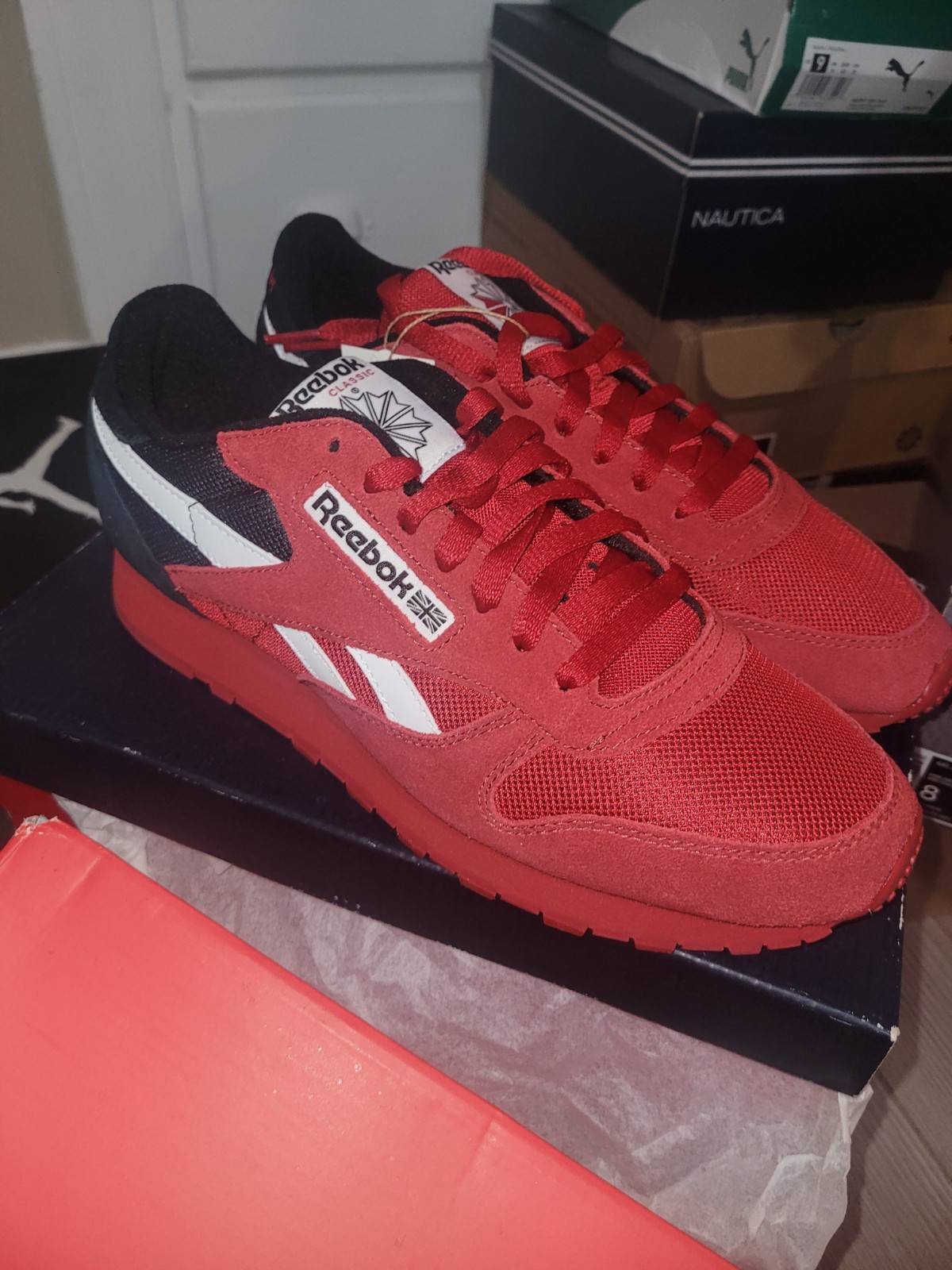reebok mens shoes classic Red Black Size 9.5