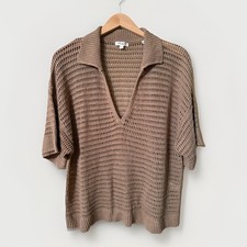 Max Studio Brown Short Sleeve Open Weave Pull...