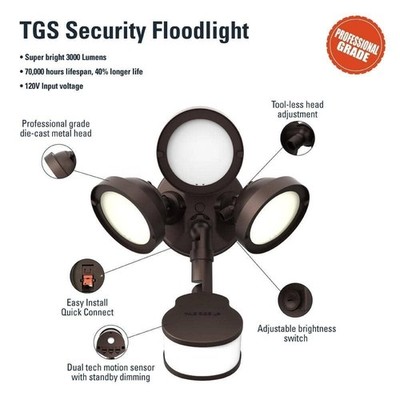 NEW TGS Professional Grade Outdoor 27w LED Bronze Color Motion Flood Light
