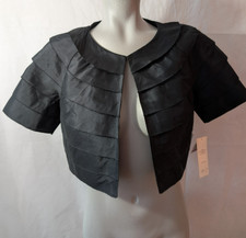 Adrianna Papell Evening Essentials Black Layered Crop Jacket Blazer Size 4 NWT
