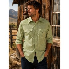 Vintage 60s PENNEY'S Ranchcraft Pearl Snap Western Shirt Green Plaid 17-34 USA