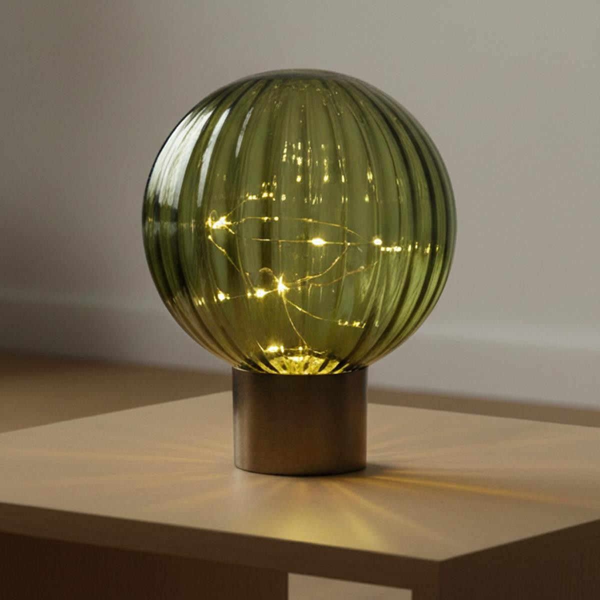 Glass Globe LED Lamp with Brass Base Battery Operated Modern Home Decor Styling