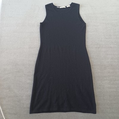 Neiman Marcus Cashmere Dress Womens Large Midi Black Sleeveless Lightweight