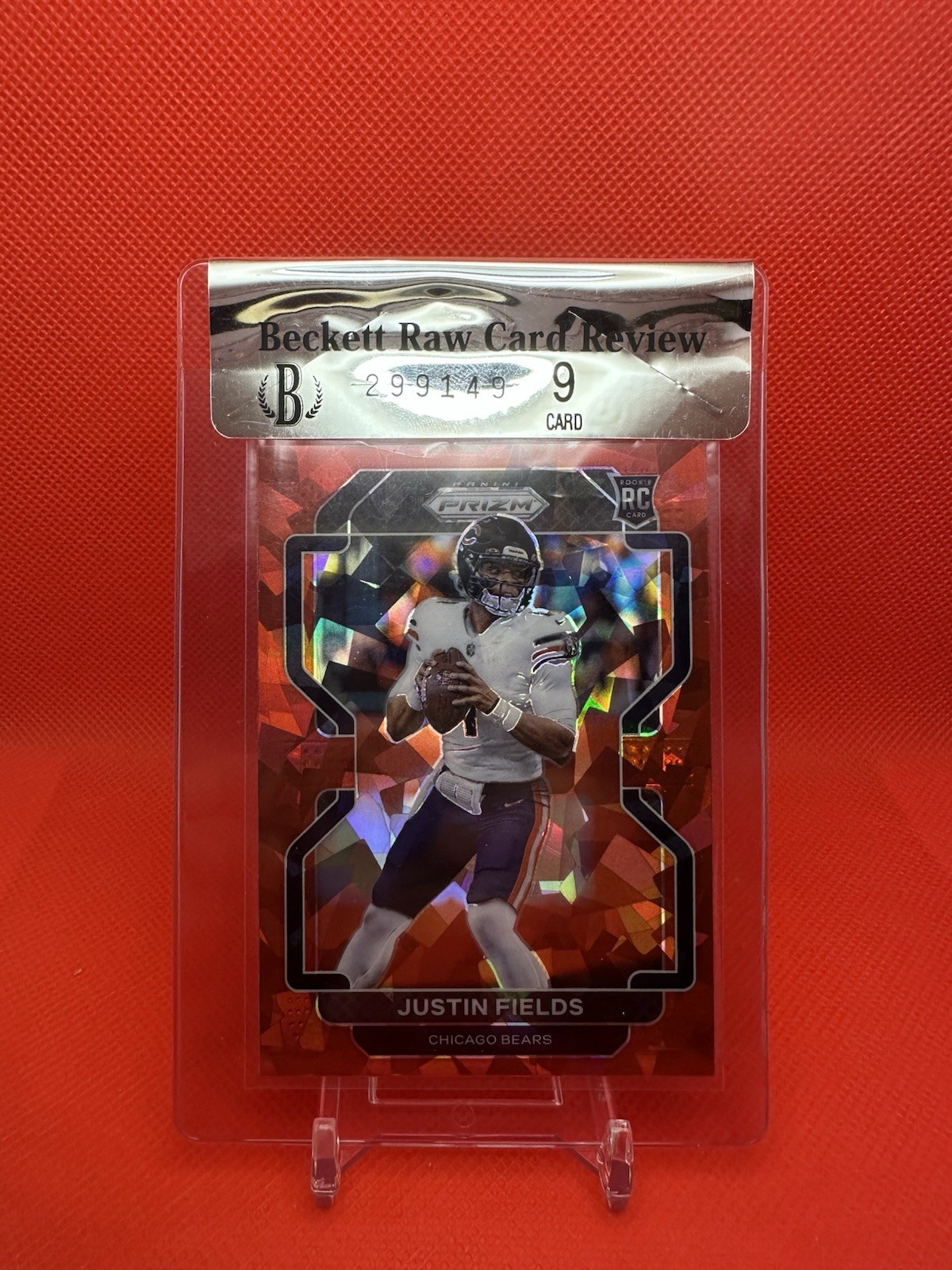 2021 Panini Prizm Justin Fields Red Cracked Ice Rookie RC #334 SP BGS Raw 9