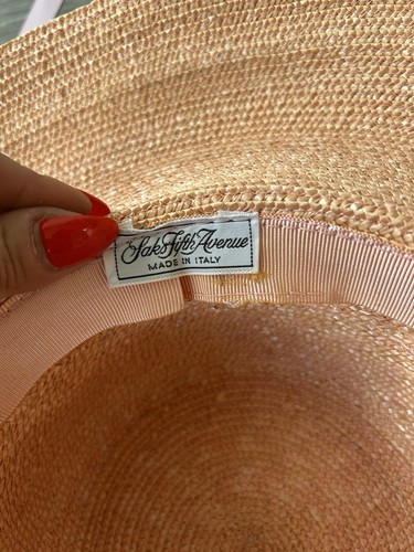 Vintage Saks Fifth Avenue hellrosa Stroh breite Krempe Sonnenhut hergestellt in Italien Einheitsgröße kokett - Bild 8 von 19
