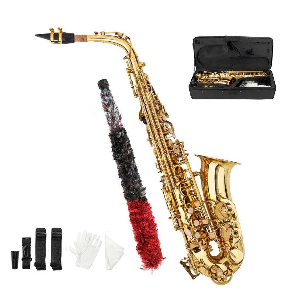 Glarry Alto Eb Saxophone Sax Gold Hand Engraved Bell Decoration