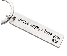 Drive Safe I Love You Keychain, A Z Initial Engraved Stainless Steel Initial A