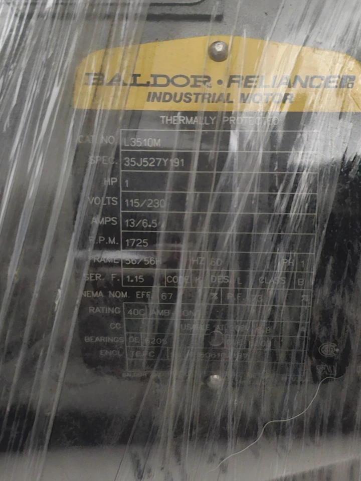 BALDOR L3510M 35J527Y191  L3510M - 1HP,1725RPM,1PH,60HZ,56/56H,3524L,TEFC - Image 4 of 4