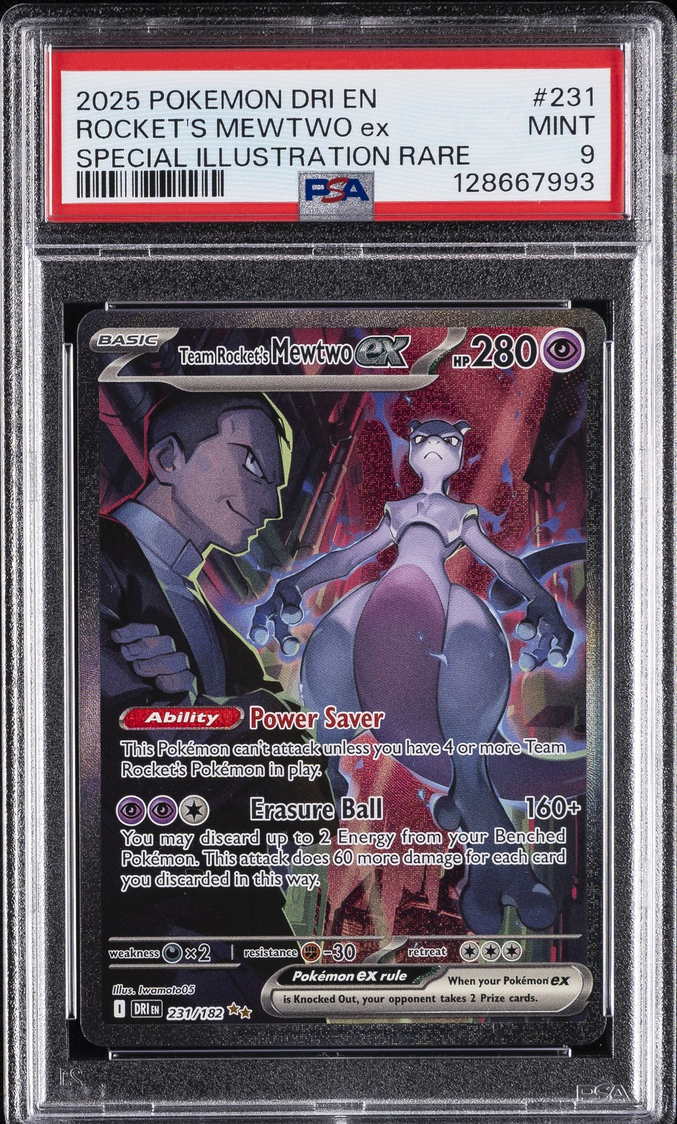 2025 POKEMON DRI EN-DESTINED RIVALS #231 TEAM ROCKET'S MEWTWO EX PSA 9