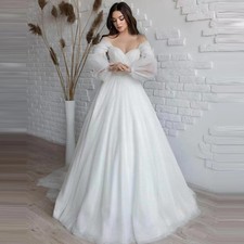 Elegant Tulle A Line Wedding Dresses Long Sleeve Sweetheart Princess Bridal Gown