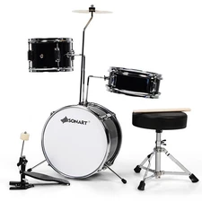 Sonart 13" 3-Piece Kids Junior Beginner Drum Set w/Tom Snare Bass Drum Black