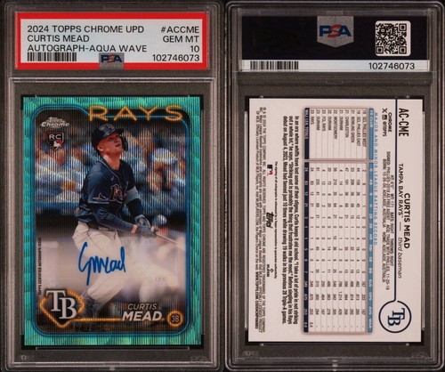 Curtis Mead RC Auto #/199! PSA 10 2024 Topps Chrome Aqua Wave Gem Mint Pop 4 🔥 - Picture 3 of 3