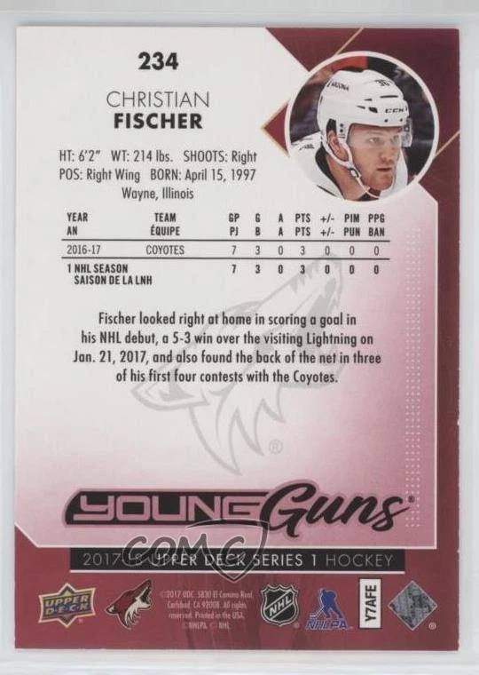 2017-18 Upper Deck Young Guns Exclusives /100 Christian Fischer #234 Rookie RC - Image 2 of 2