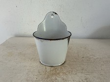 Alter Emaille Wandbeh&auml;lter Shabby Brocante Weiss Blau Landhaus Garten Emaile