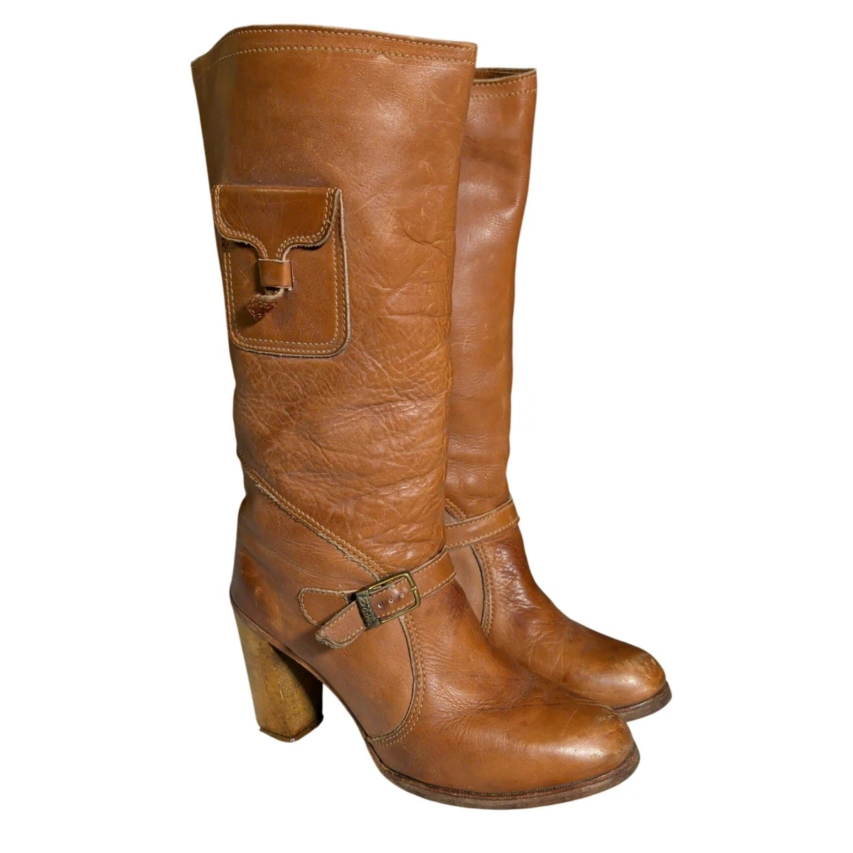 Zodiac Cognac Brown Leather Cowboy Western Pointed Toe Ankle Boots 8.5 M Zodiac Brown Western Boots for Women for sale | eBay main image 2