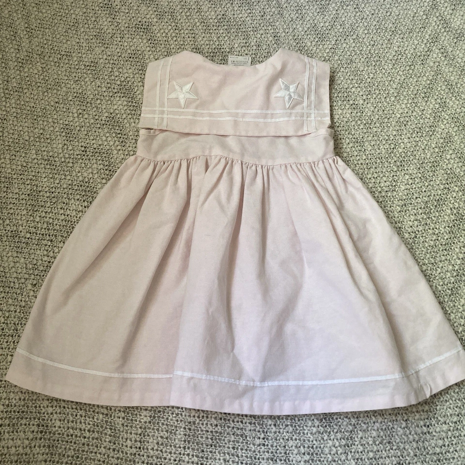 Vestido náutico vintage Bonnie Jean rosa claro sin mangas marinero talla 3T Foto 4 de 4