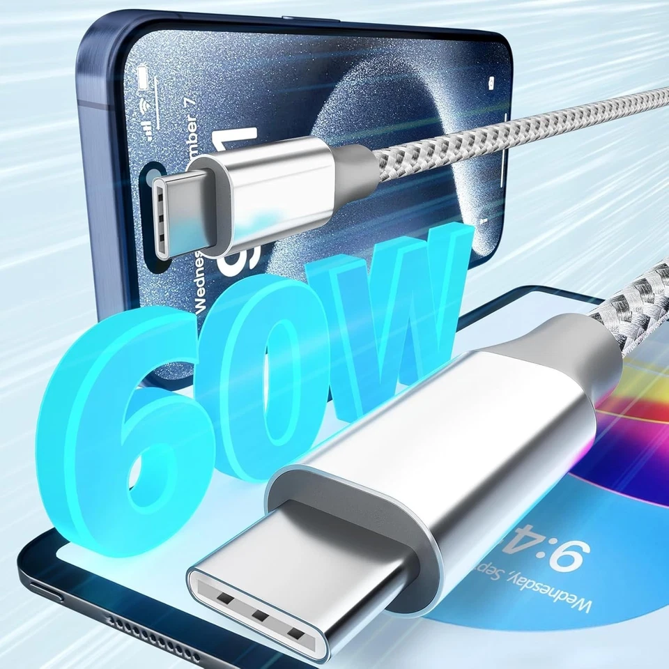 3 Pack 10ft USB C to Type-C Fast Charger Cable Braided For iPhone 11, 12, 13, 14 - Image 3 of 4